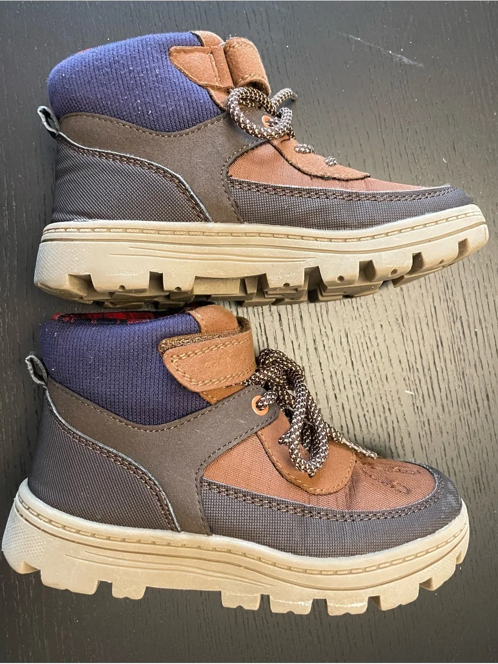Carter's Brown and Navy Plaid-Lined Kids Duck Boots